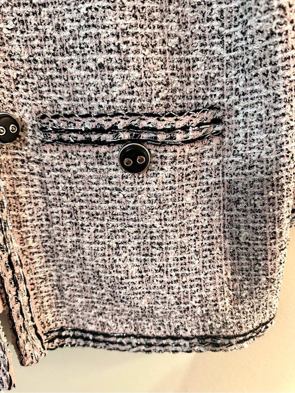 St. John Pink/Off White/Black Tweed Jacket with Contrast Trim - Picture 3 of 5